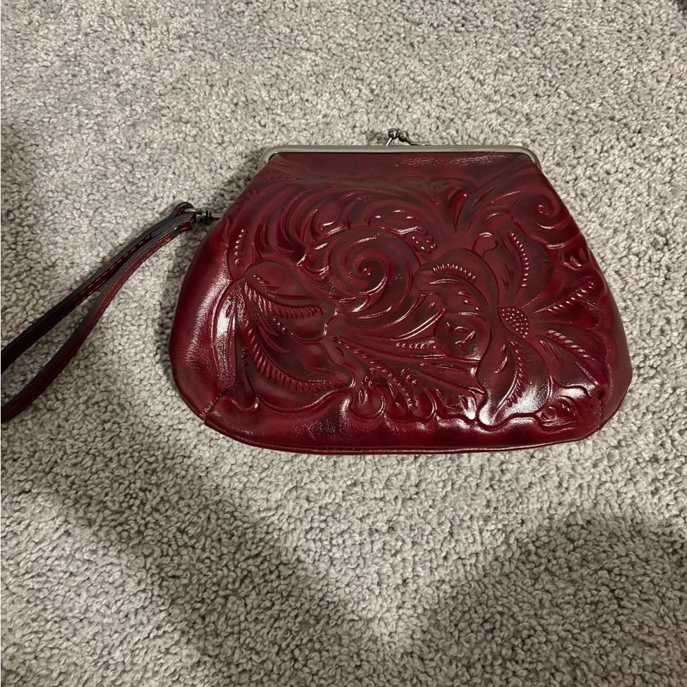 Patricia Nash Deep Red Embossed Wristlet